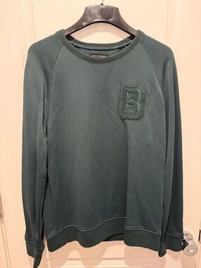 Banana Republic Men's Forest Green Crewneck Sweatshirt with B Patch